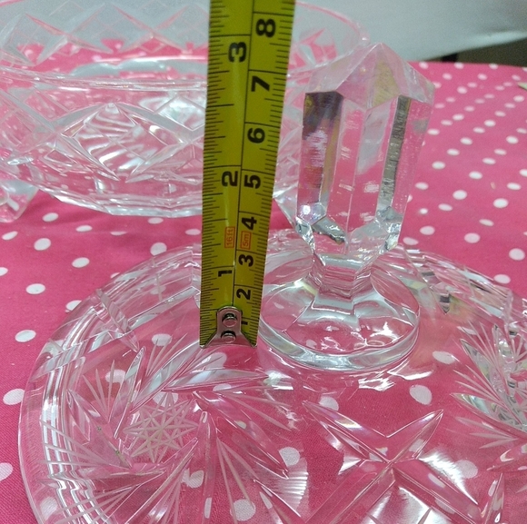 Vintage Crystal Etched Candy Footed Dish With Stee - Picture 5 of 11